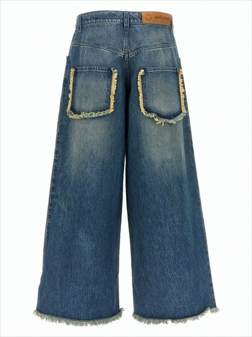 Moncler Faded Blue Wide-Leg Denim Pants With Drawstring Waist