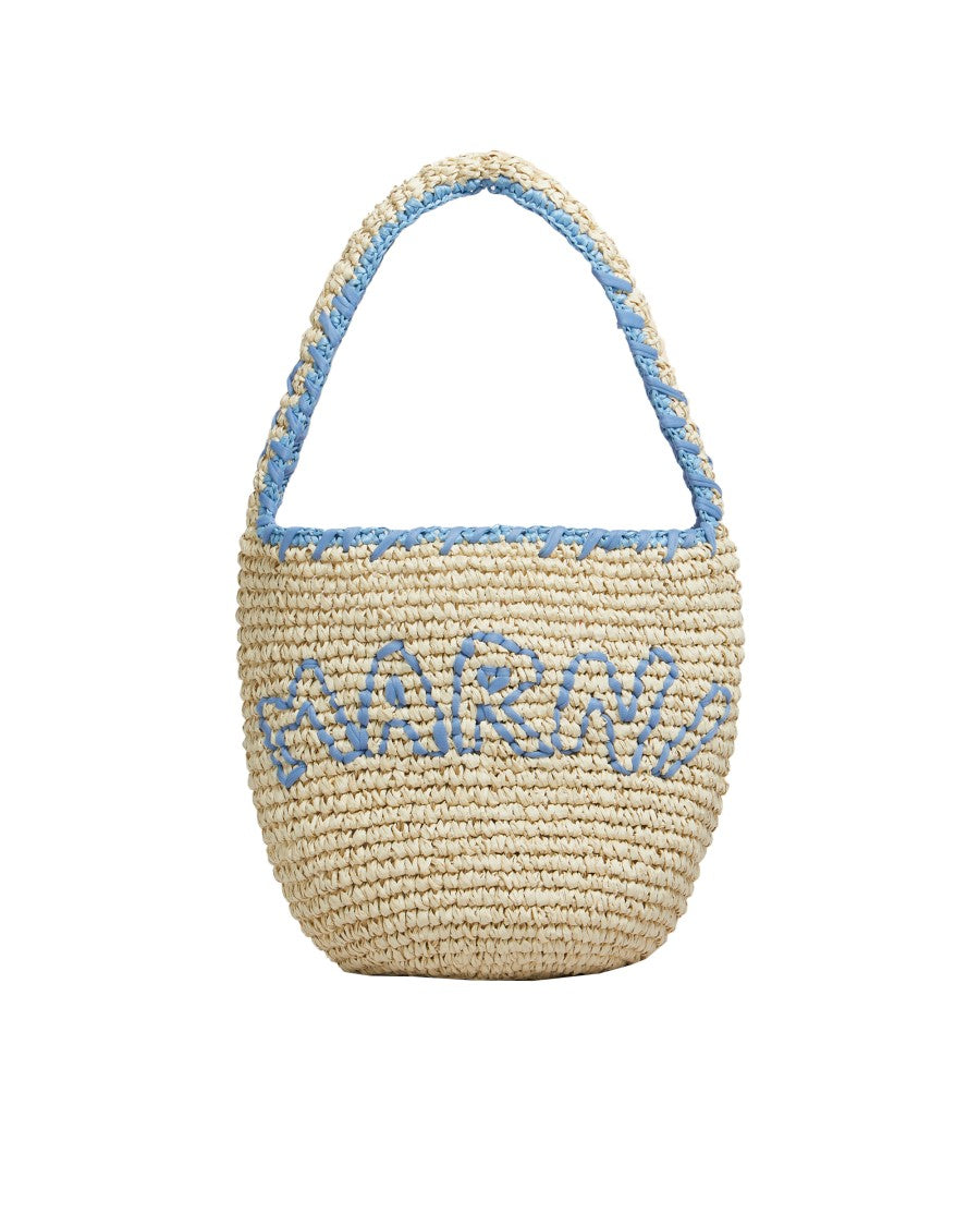 Marni Nassa Hobo Shoulder Bag In Natural And Blue Raffia