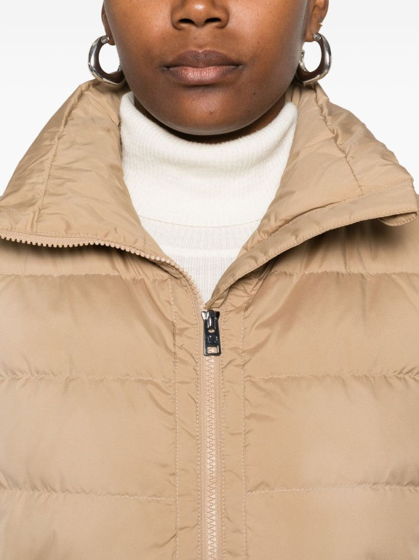 Woolrich Quilted Beige Jacket With High Stand Collar