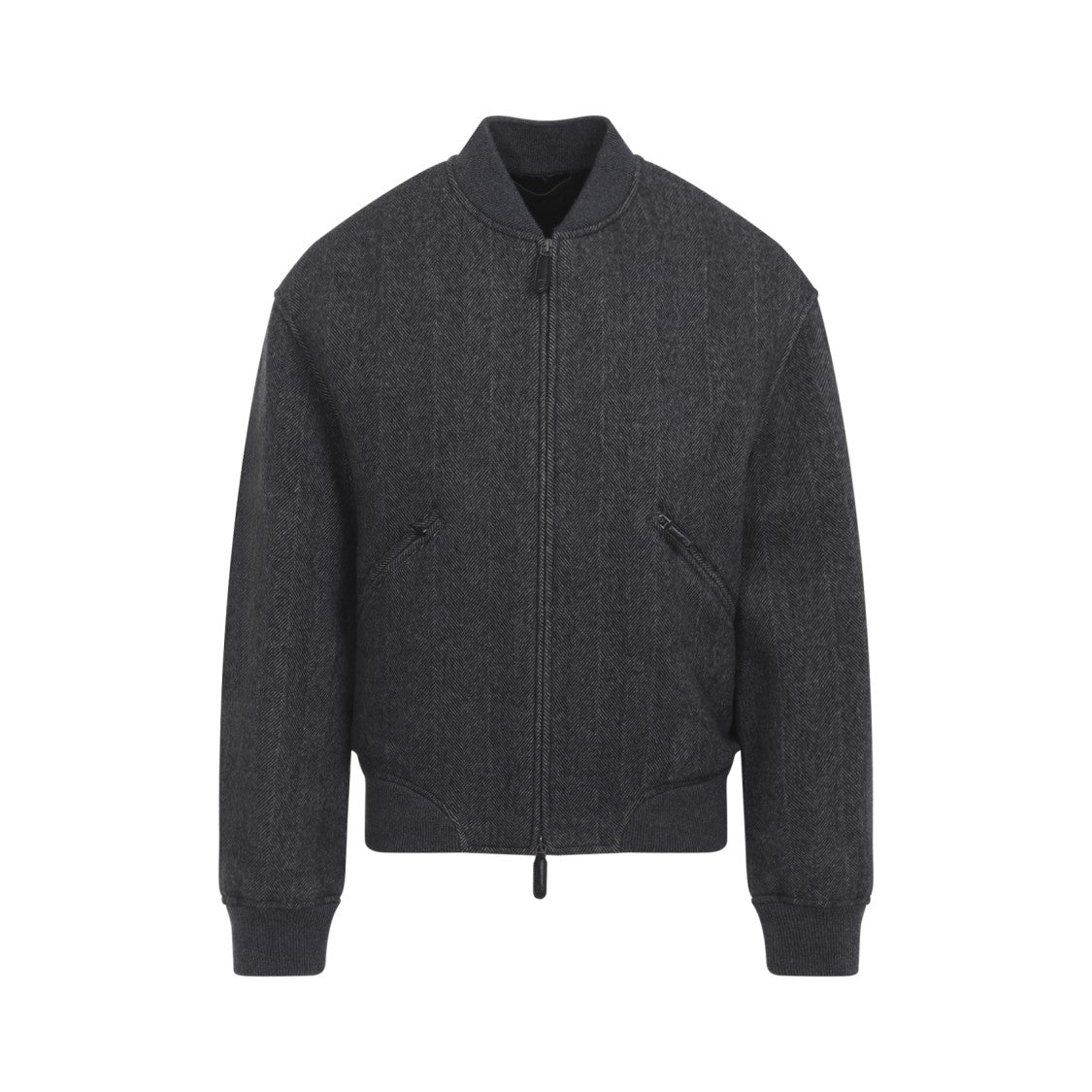 Giorgio Armani Textured Herringbone Wool Bomber Jacket