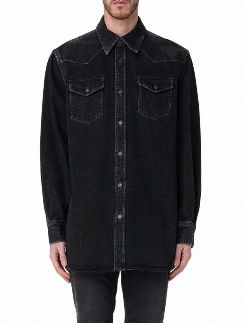 Acne Studios Long-Sleeved Western-Style Shirt With Textured Finish
