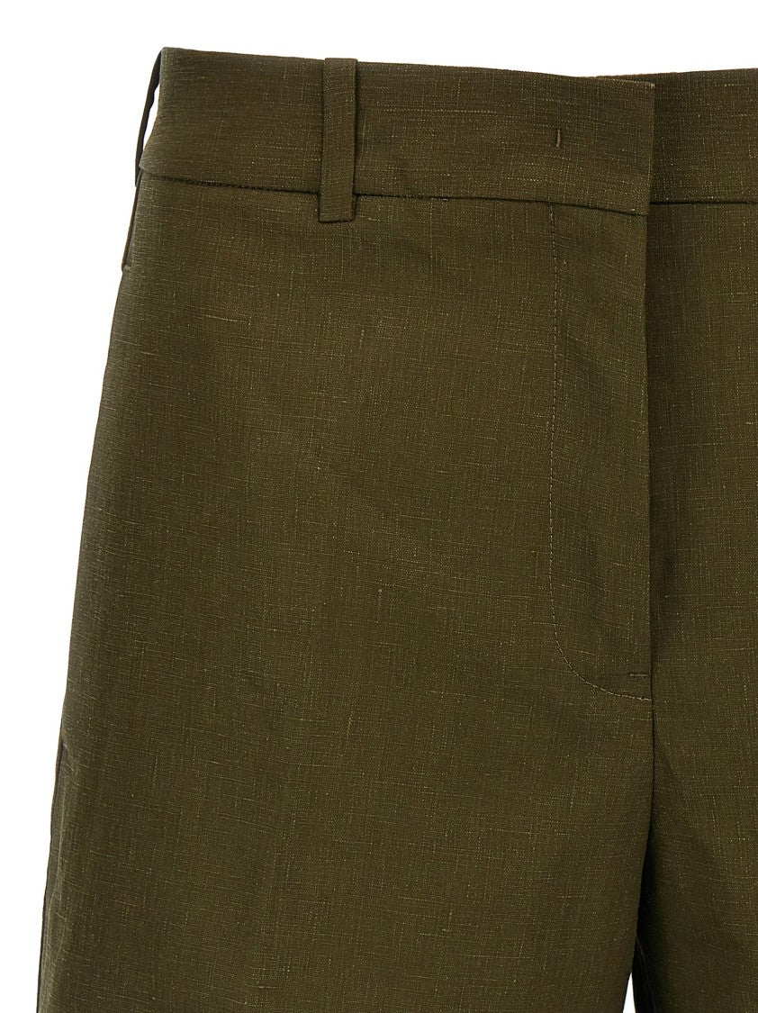 Jil Sander Green Linen Bermuda Shorts With Turn-Up Hem