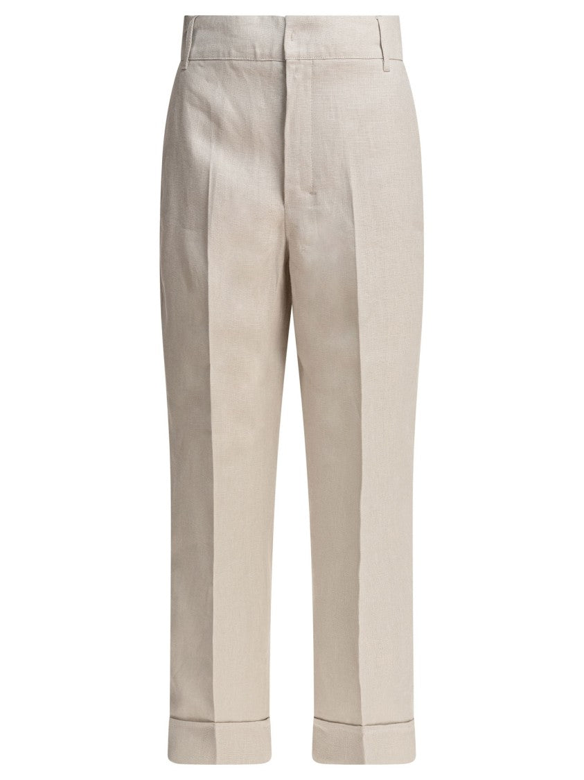Max Mara Beige Linen Trousers With Tailored Fit