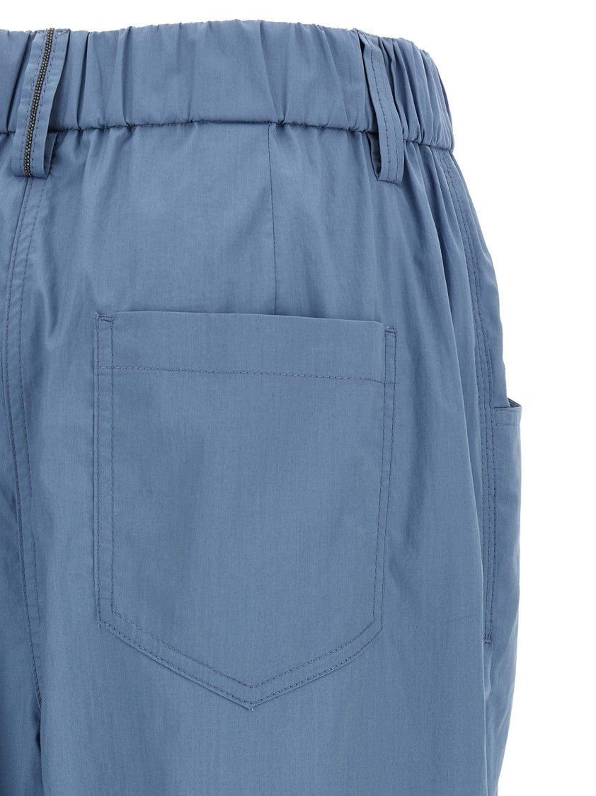 Brunello Cucinelli Straight Leg Cotton Poplin Pants With Monile Detail