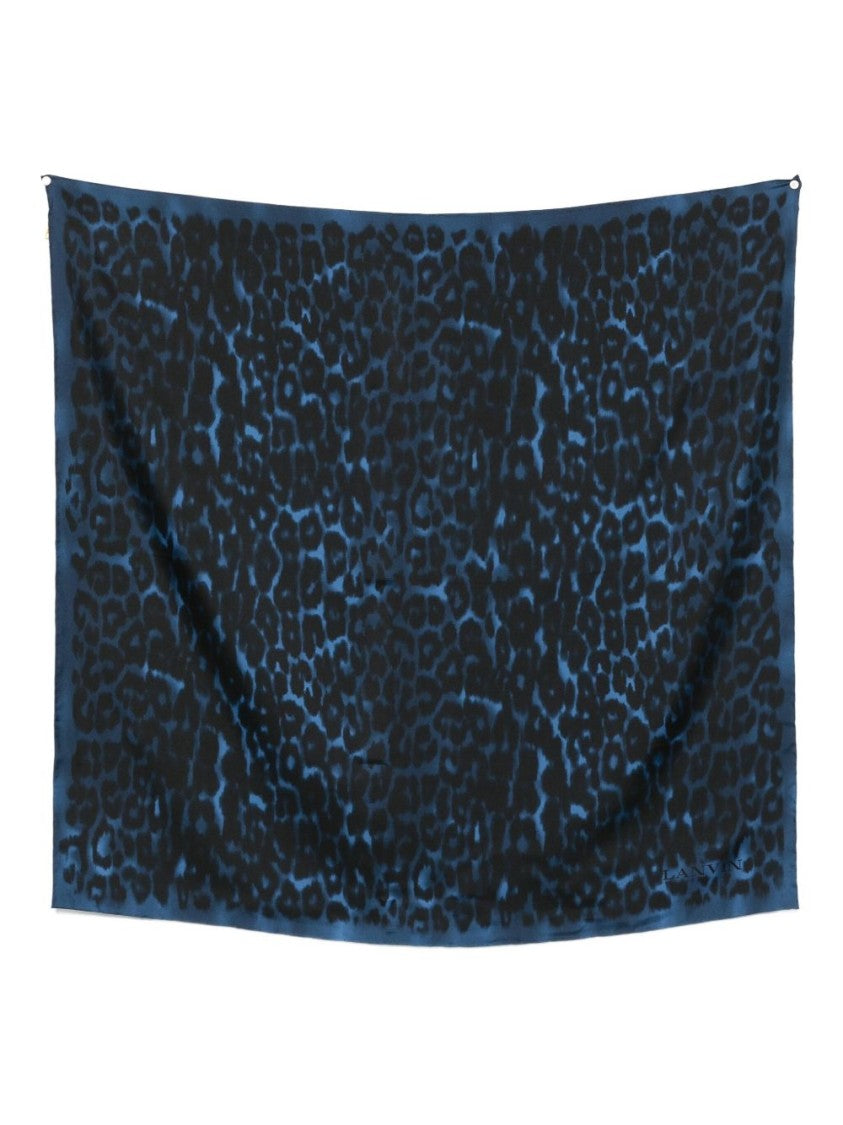 Lanvin Blue Leopard Print Silk Square Scarf