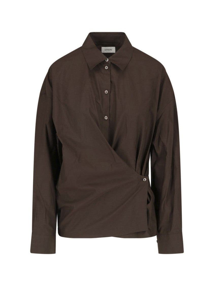 Lemaire Brown Classic Collar Twisted Cotton-Silk Shirt