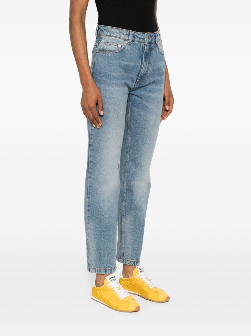 Ami Imperial Blue Cotton Patch Jeans