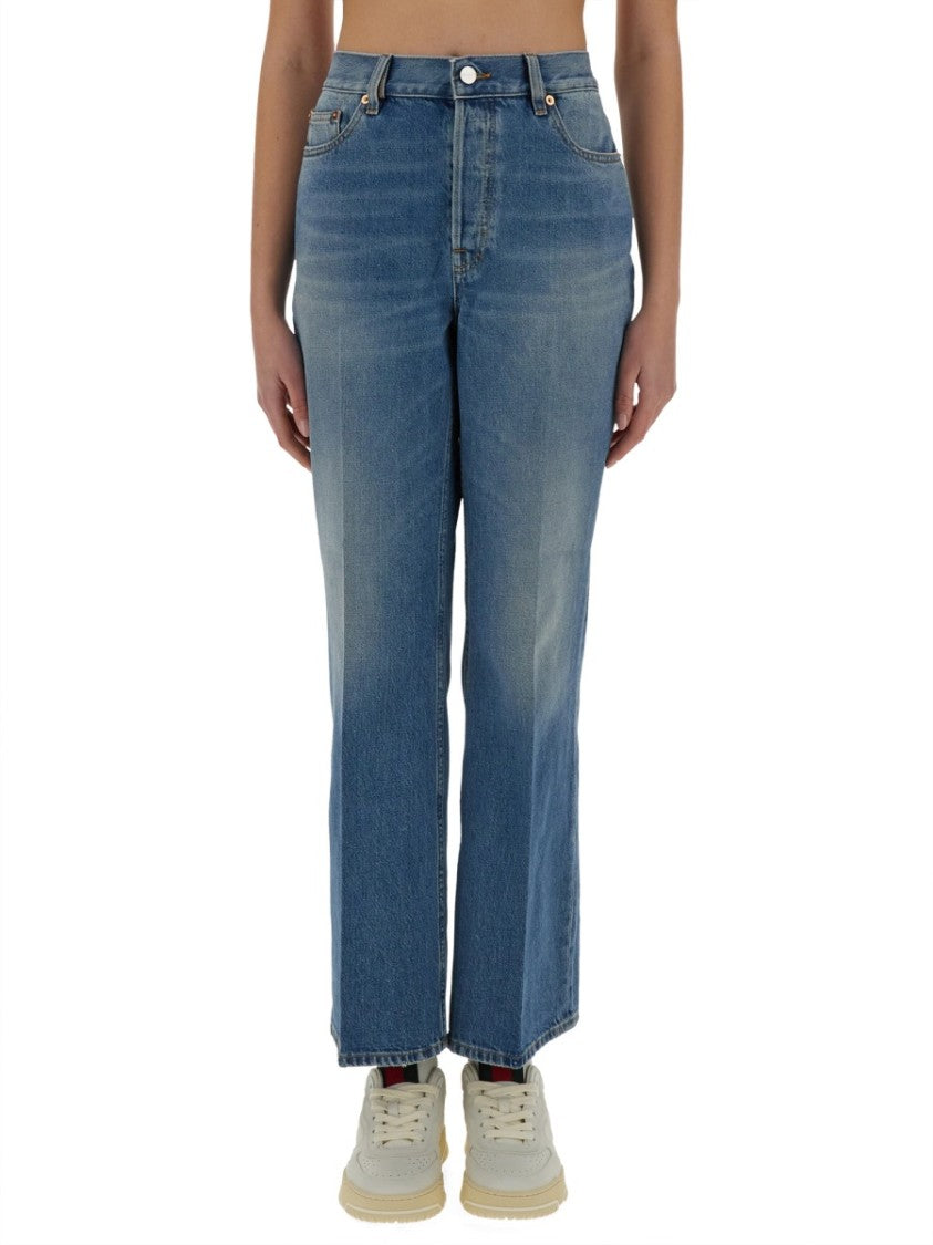 Gucci Straight-Leg Denim Pants With Iconic Logo Label