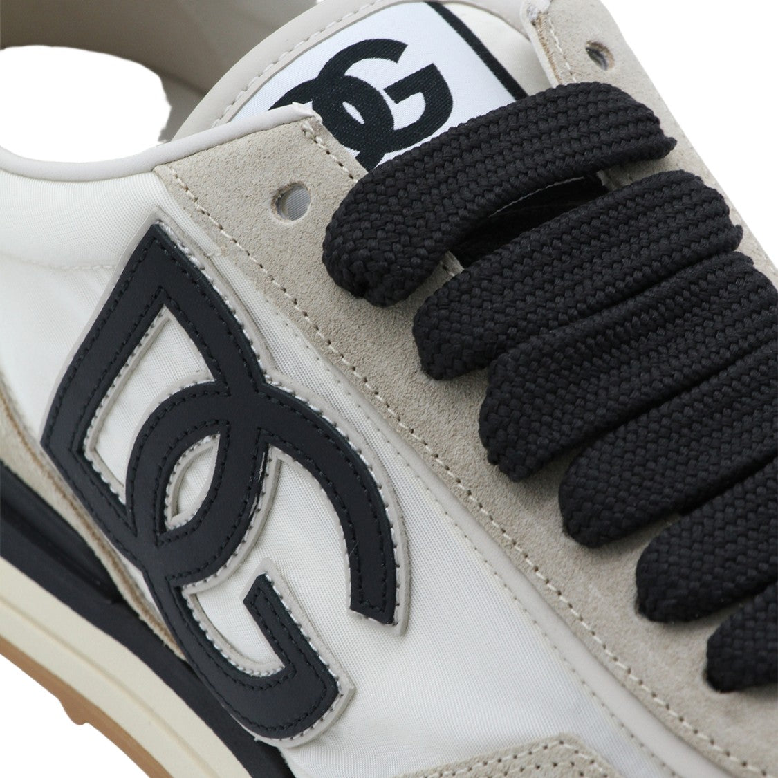 Dolce & Gabbana White Sneakers With Beige Panels And Black Accents