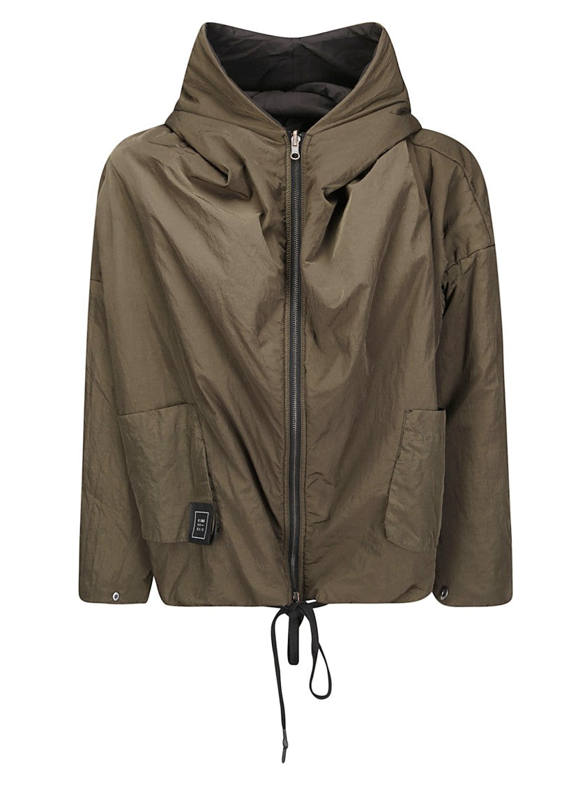 Kimono Rain Padded Bomber Jacket With Hood And Adjustable Drawstring