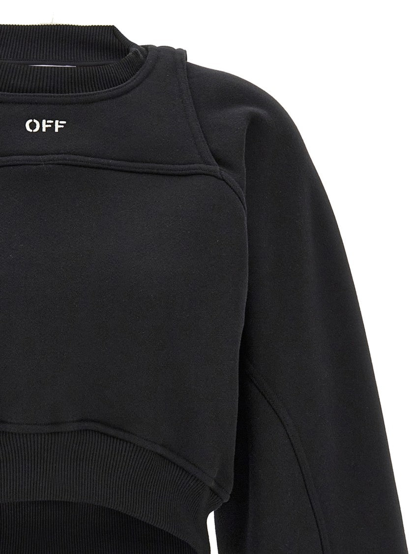 Off-White Cropped Crew Neck Sweatshirt With Harness Detail