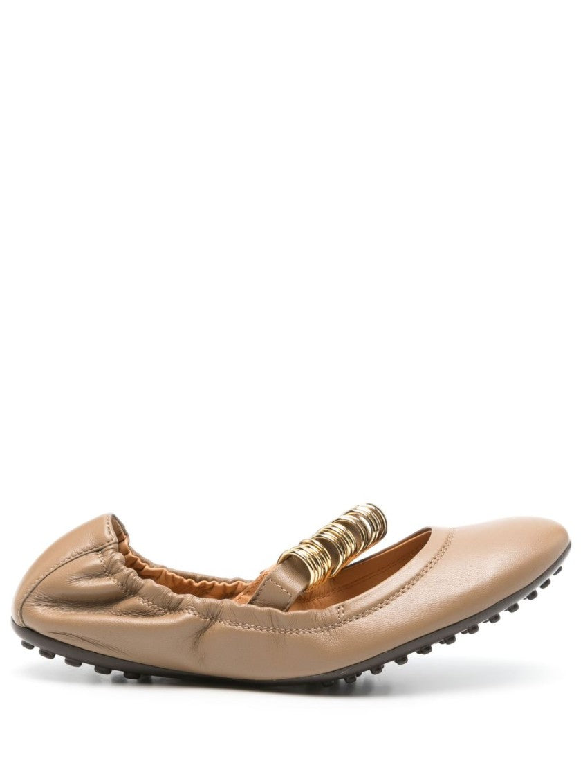Tod's Gathered Elasticized Flat Shoes With Decorative Gold Rings