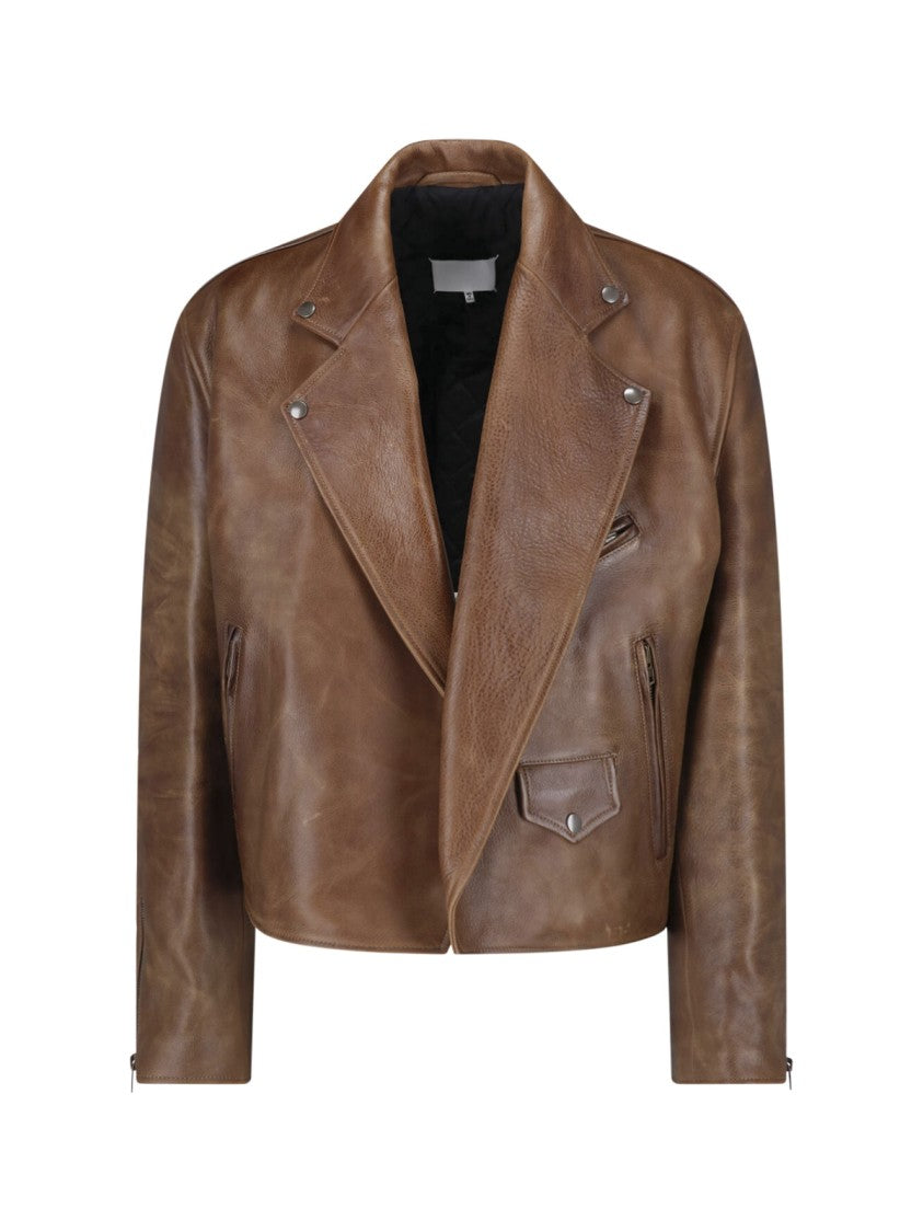 Maison Margiela Brown Worn-In Effect Calfskin Leather Jacket
