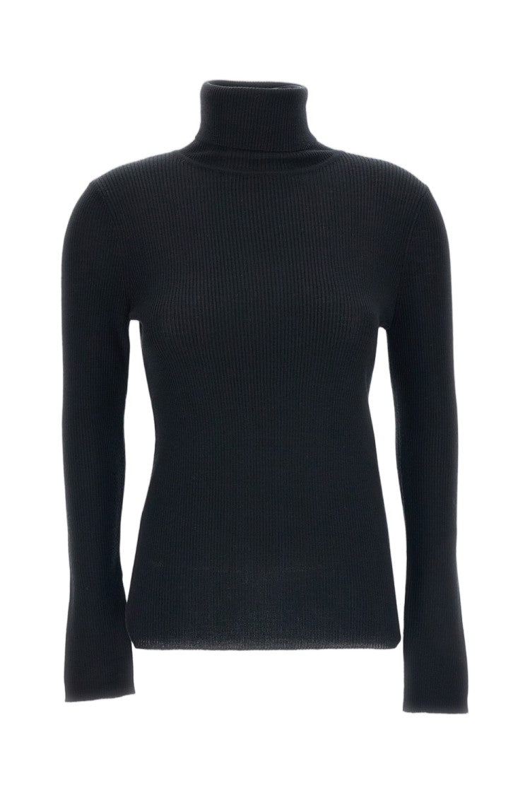 Irie' Black Ribbed Fitted Turtleneck Sweater
