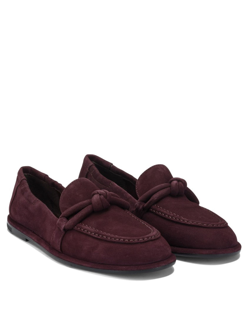 Pomme D'or Bordeaux Leather Loafers With Decorative Knot Detail