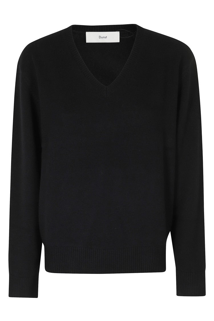 Dunst Black Classic V-Neck Wool-Cashmere Sweater