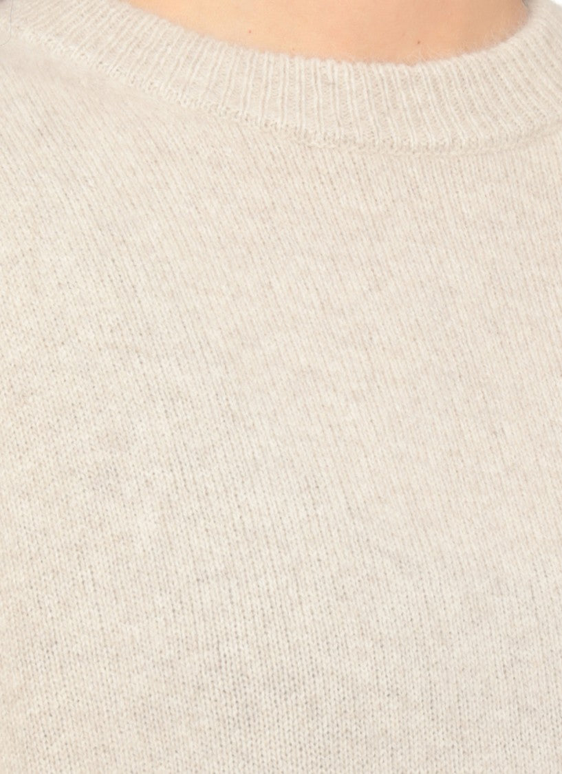 Loulou De Saison Tristan Beige Round Neck Ribbed Wool-Blend Sweater