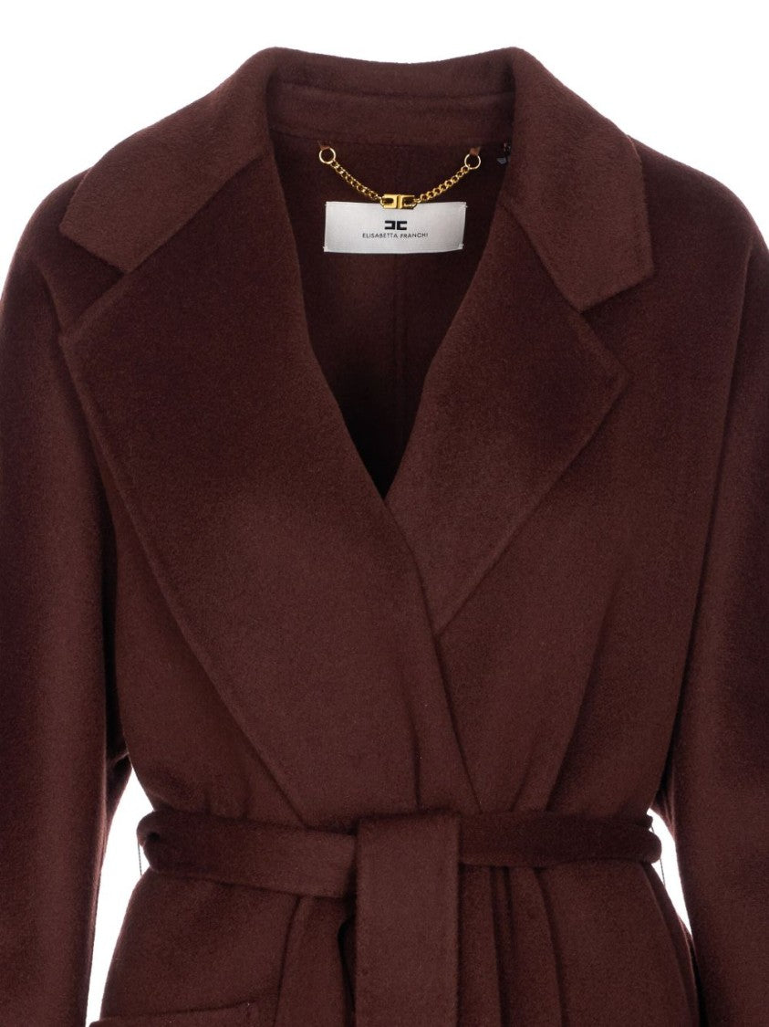 Elisabetta Franchi Brown Wool Coat With Tailored Fit