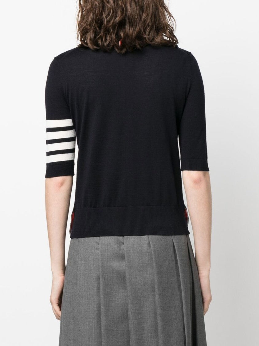 Thom Browne Fine Merino Wool Short-Sleeve Turtleneck Sweater