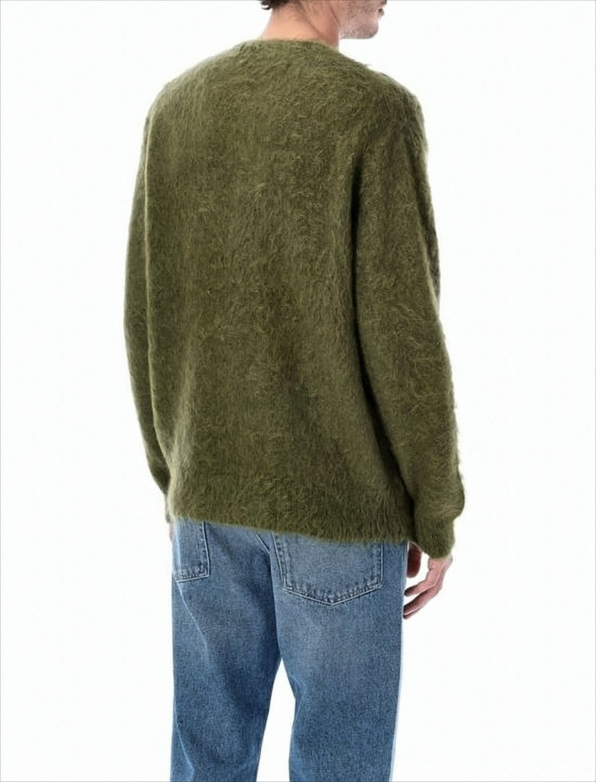 Auralee Relaxed Fit Green Mohair-Wool Blend Sweater