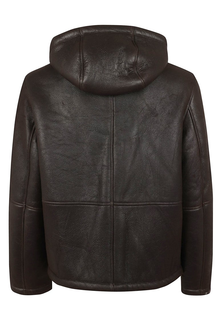 Dondup Shearling Sheepskin Coat With Hood And Silver Zip