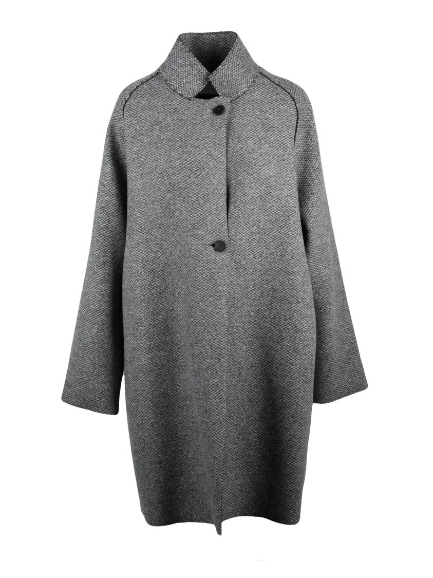Harris Wharf London Grey Wool Cashmere Coat With Boxy Silhouette And Raw Cut Edges