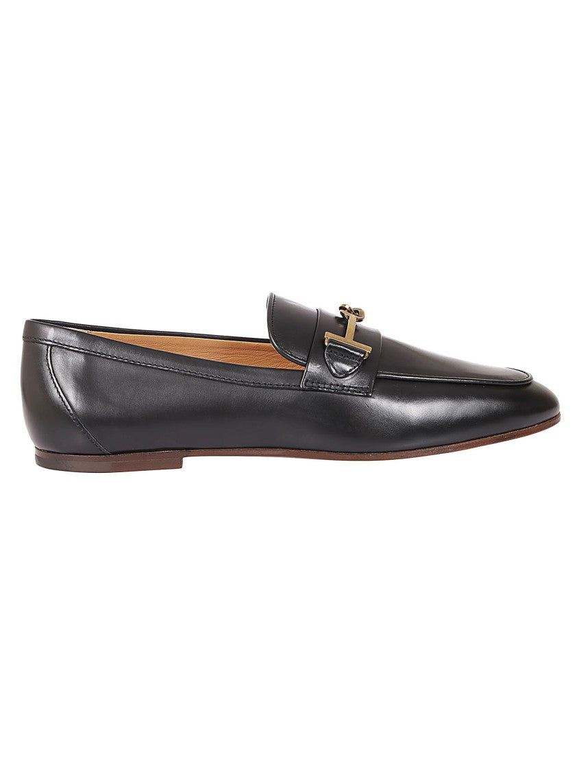 Tod's Black Leather Loafers With Gold Accent