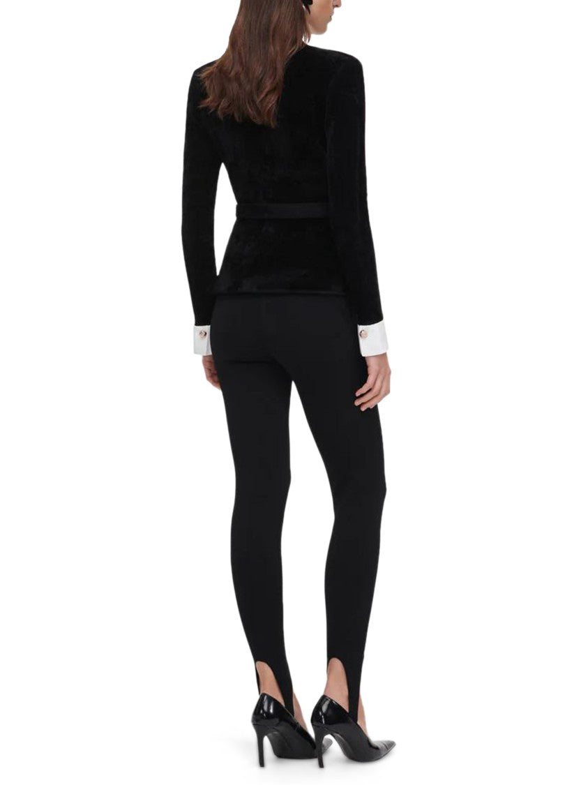 Self-Portrait Black Chenille Trimmed Knit Top