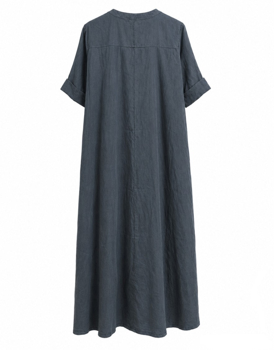 Transit Fluid Slate Blue Silk-Blend Maxi Dress With Minimalist Design