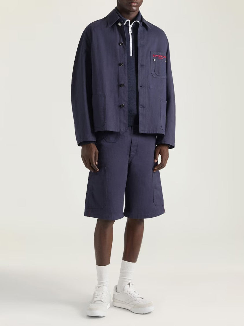 Givenchy Patch Pockets Boxy Navy Blue Cotton Jacket
