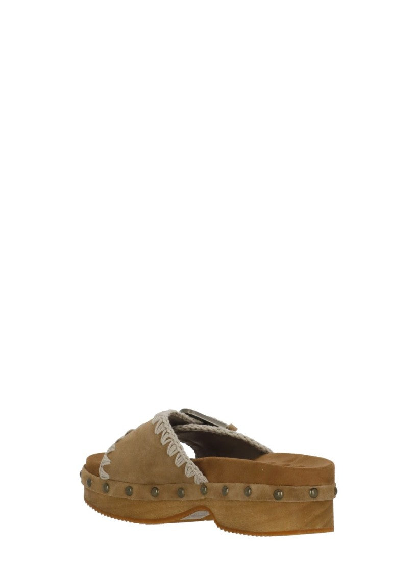 Mou Brown Studded Wood Clog Sandals