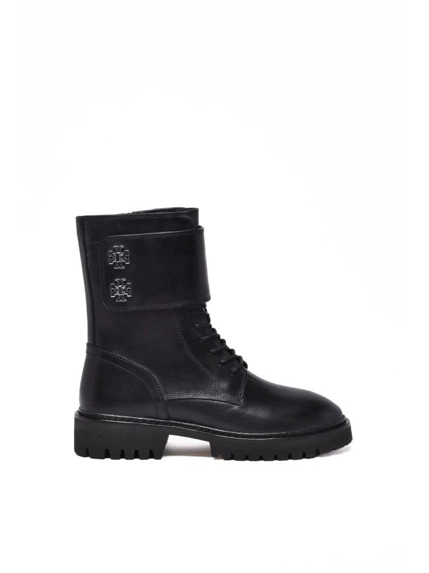 Tory Burch Black Leather Lug Boots