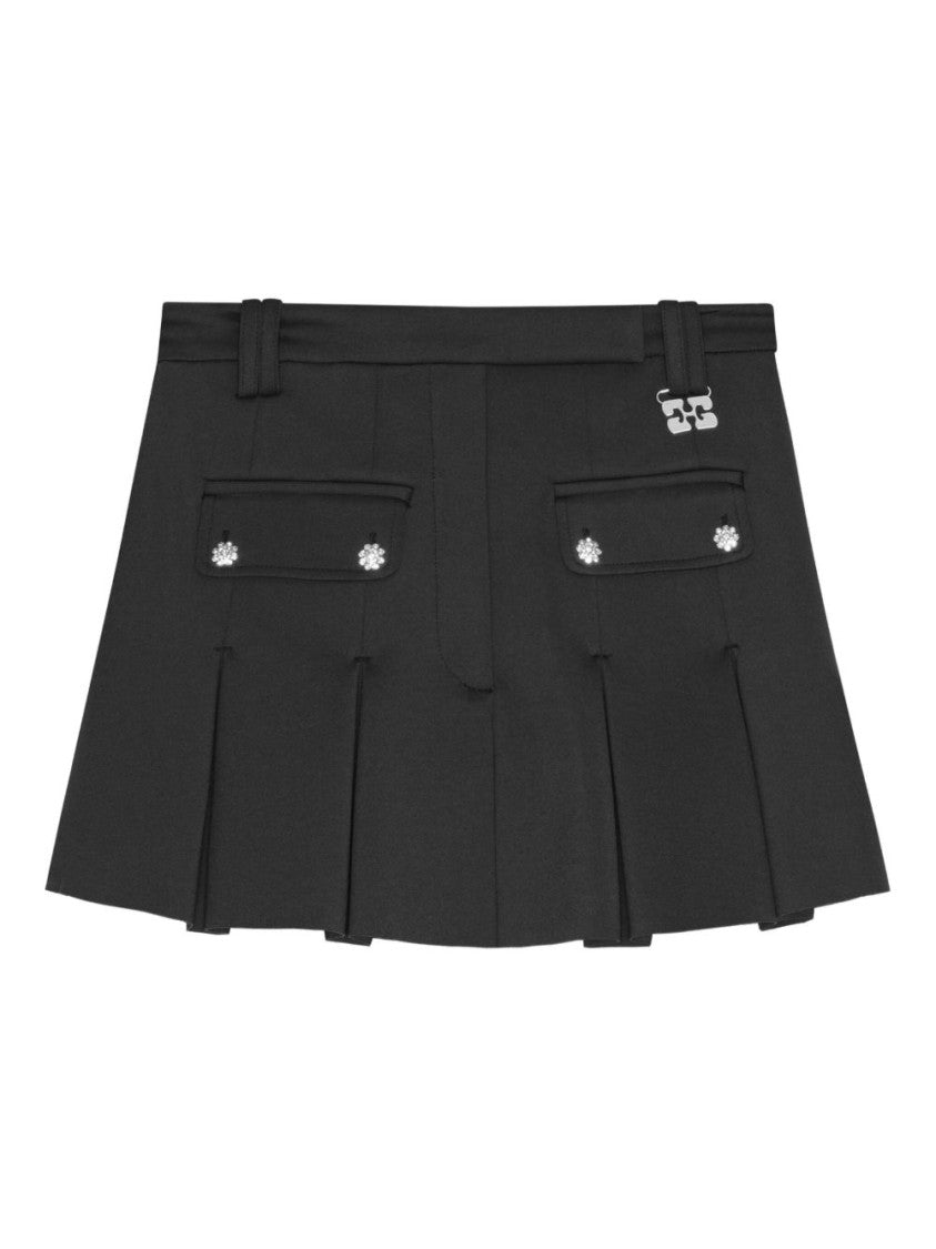 Ganni Pleated Gray Mini Skirt With Decorative Buttons