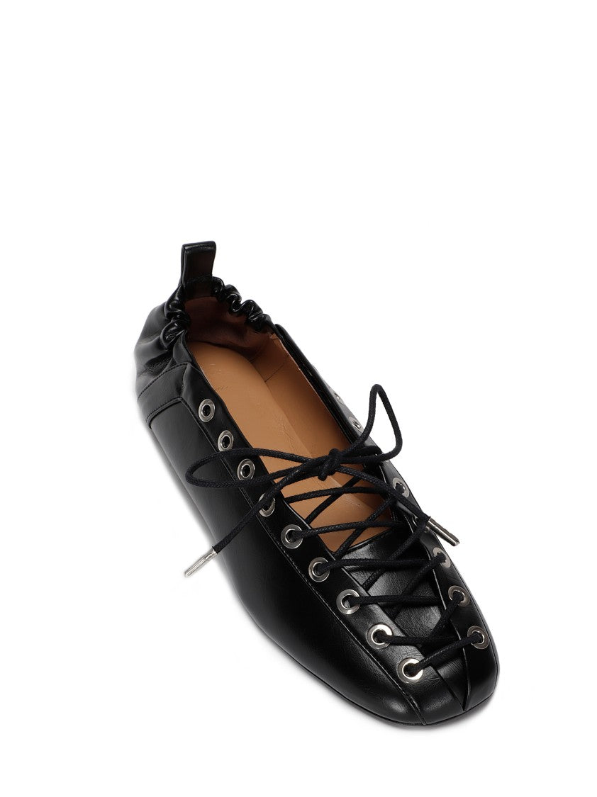 Ganni Eyelets Lace Up Ballerina Crinkle Oleatex