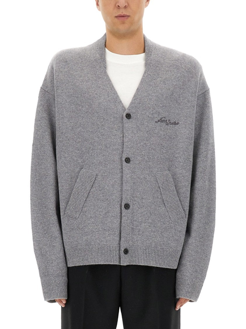 Acne Studios Relaxed-Fit V-Neck Cardigan With Button-Down Front And Embroidered Detailing