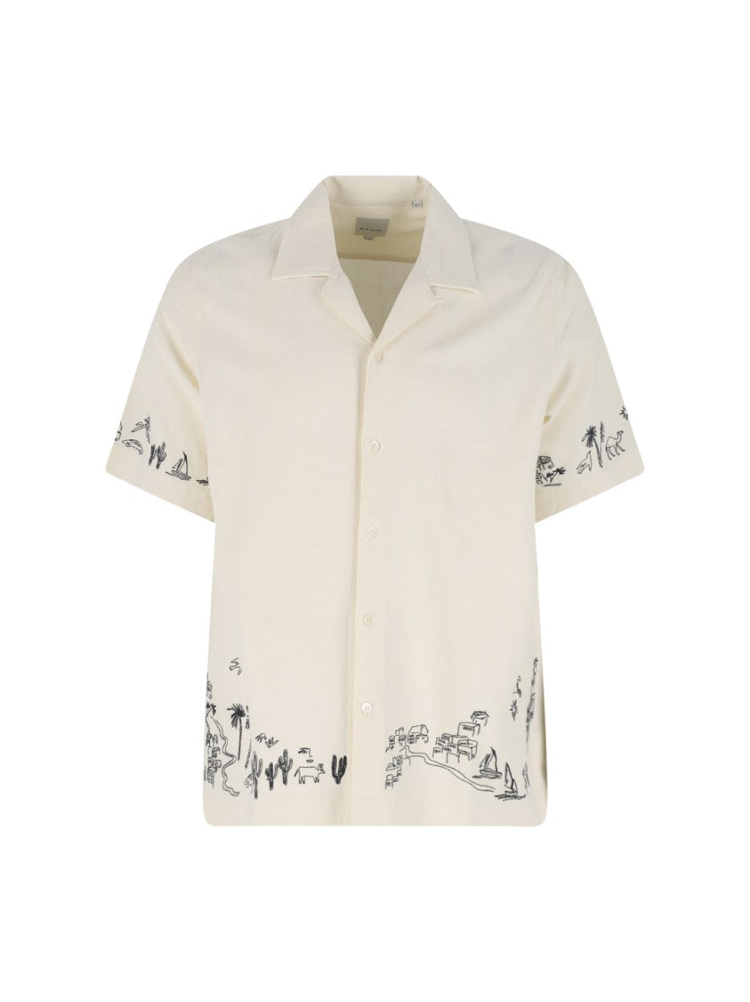 Paul Smith Beige Relaxed Fit Bowling Embroidered Shirt