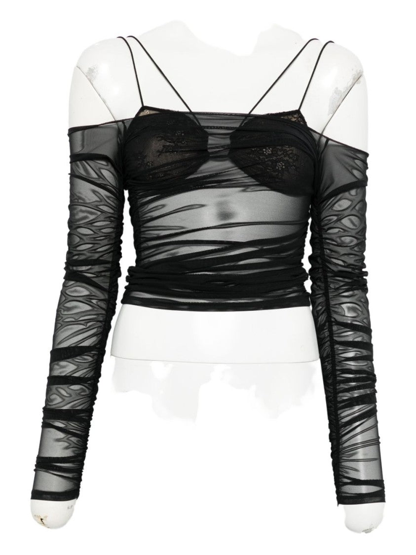 Amazuin Semi-Transparent Off-The-Shoulder Top With Ruched Detailing