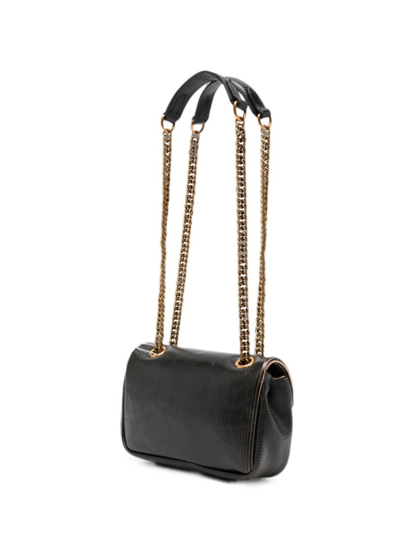 Vivienne Westwood Rectangular Black Flap Bag With Gold Emblem And Chain Straps