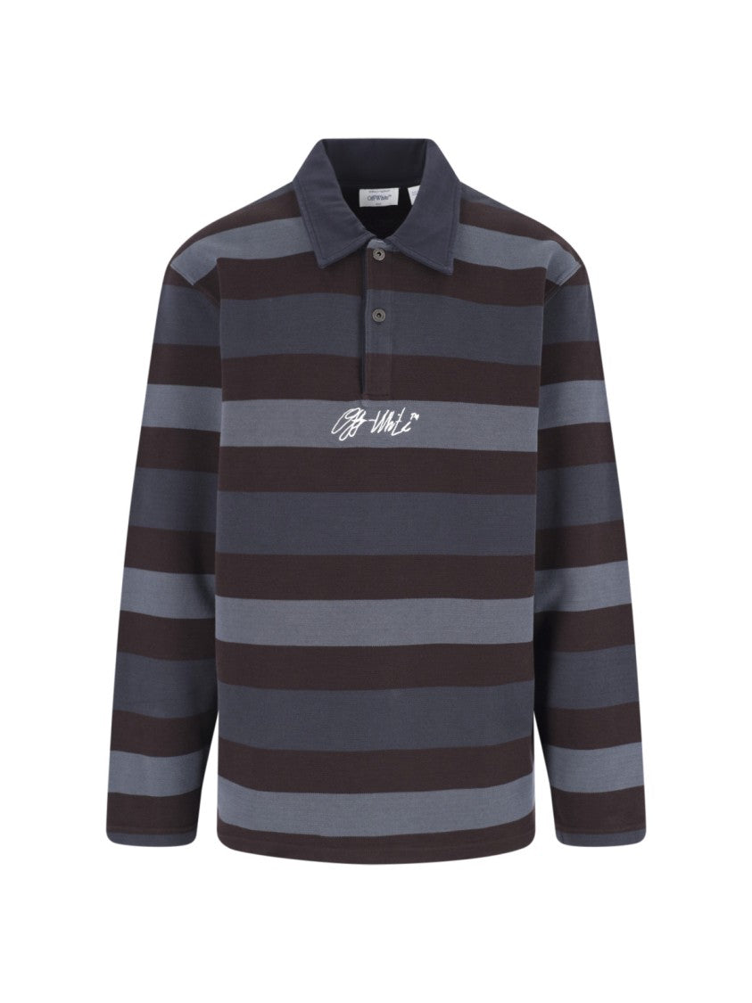 Off-White Stroke Multicolor Striped Long-Sleeve Cotton Polo Shirt