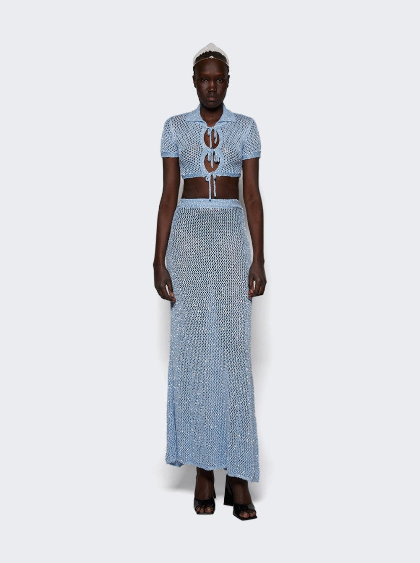 Area Sequin Crochet Maxi Skirt Light Blue
