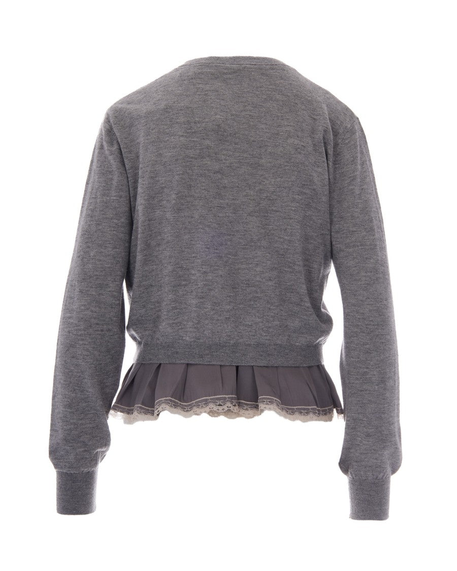 Liu Jo Grigio Melange Volant Wool-Blend Cardigan