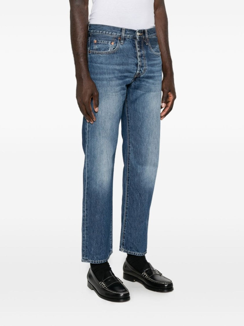 Cycle Medium Blue Raw Hem Straight-Leg Jeans