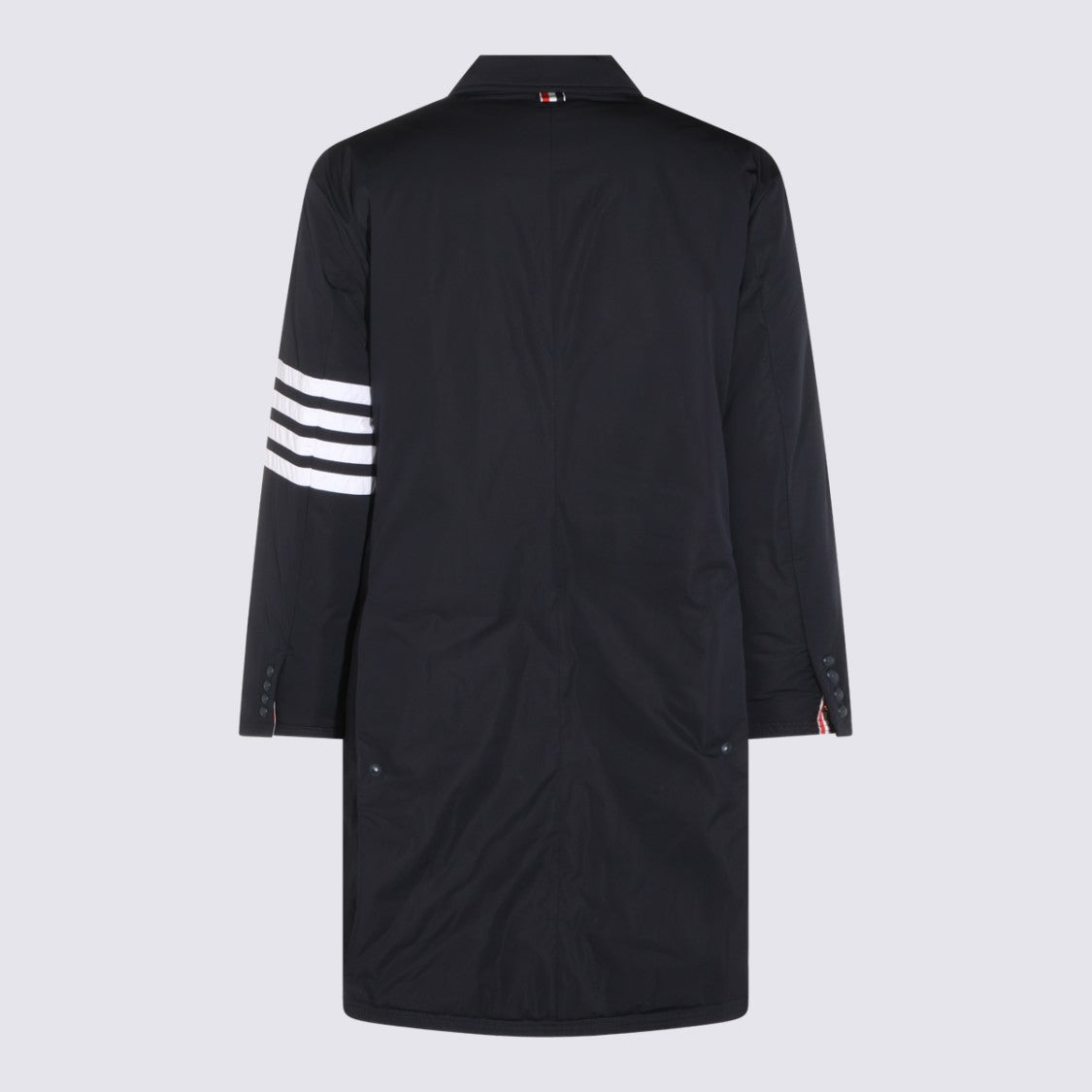 Thom Browne Long Blue Jacket With Striped Accent And Flap Pockets