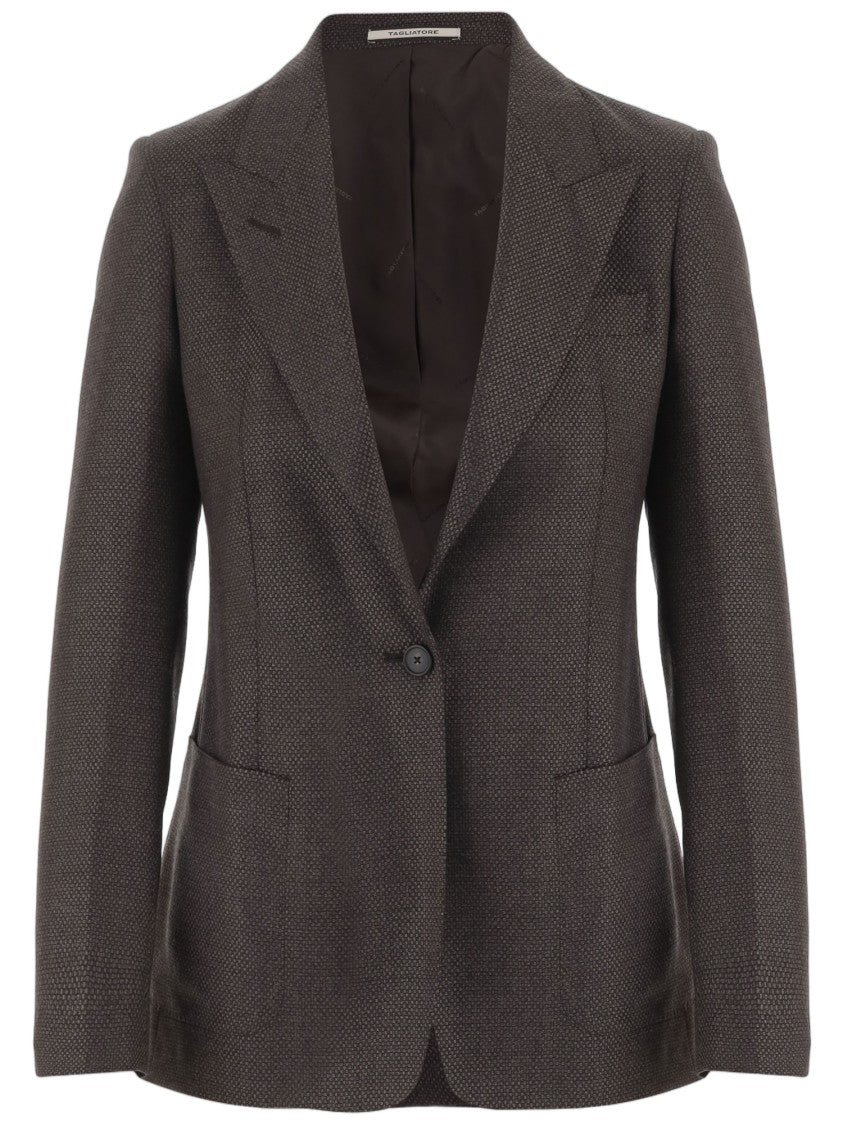 Tagliatore Brown Wool Blazer With Peak Lapel
