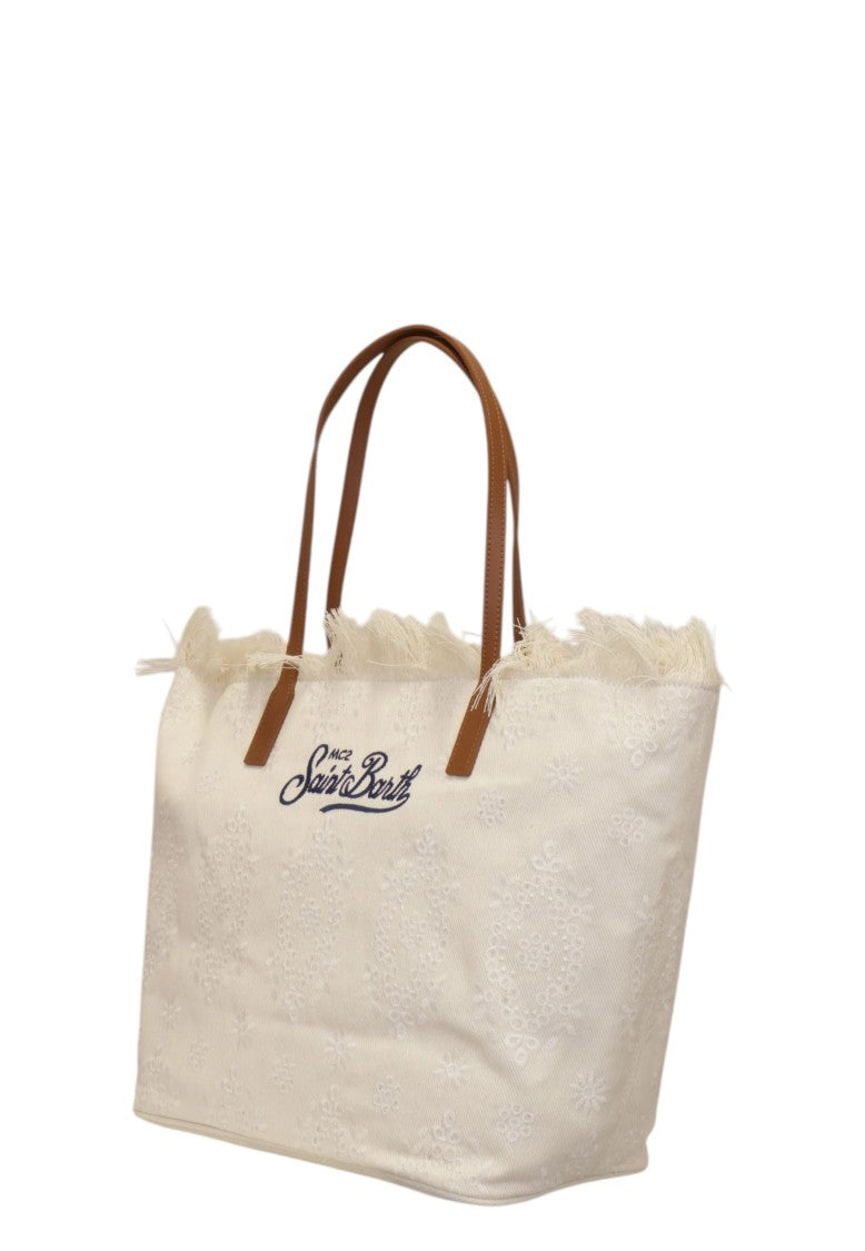Mc2 Saint Barth Textured Floral Tote Bag With Leather Handles