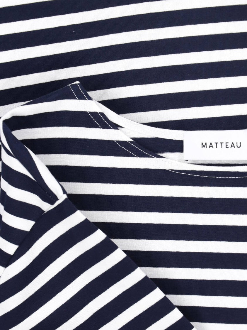 Matteau Navy Horizontal Striped Cotton T-Shirt