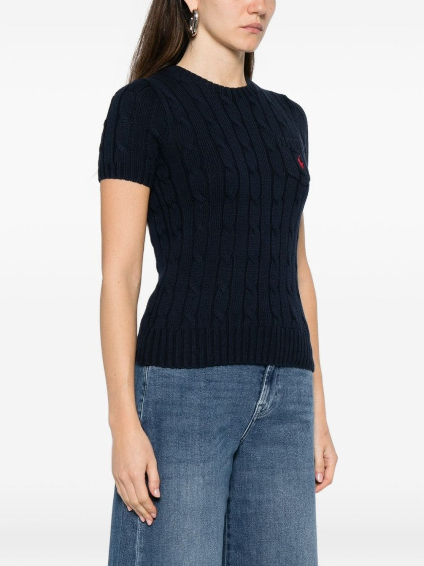 Polo Ralph Lauren Navy Blue Ribbed Crewneck Short-Sleeve Sweater