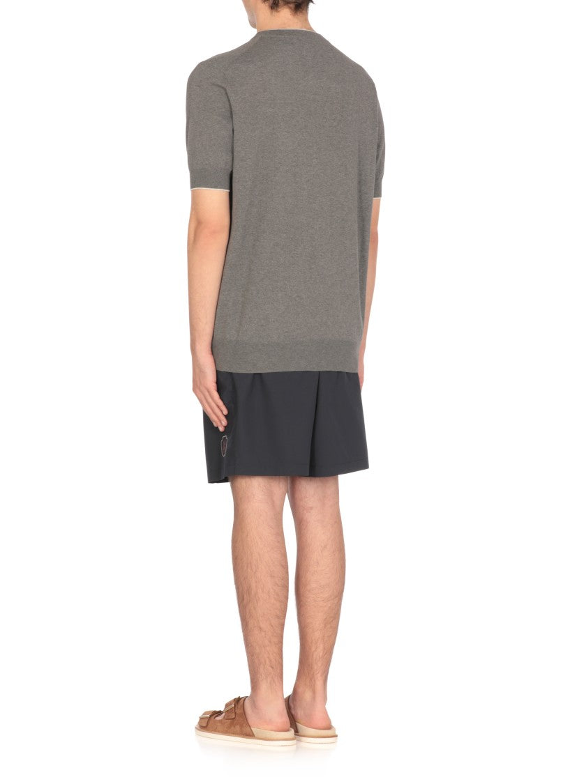 Brunello Cucinelli Grey Cotton Knit Top