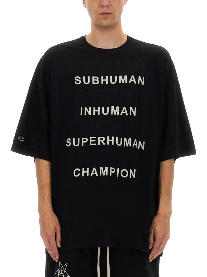 Champion X Rick Owens Oversized Black T-Shirt With Contrasting Bold Text