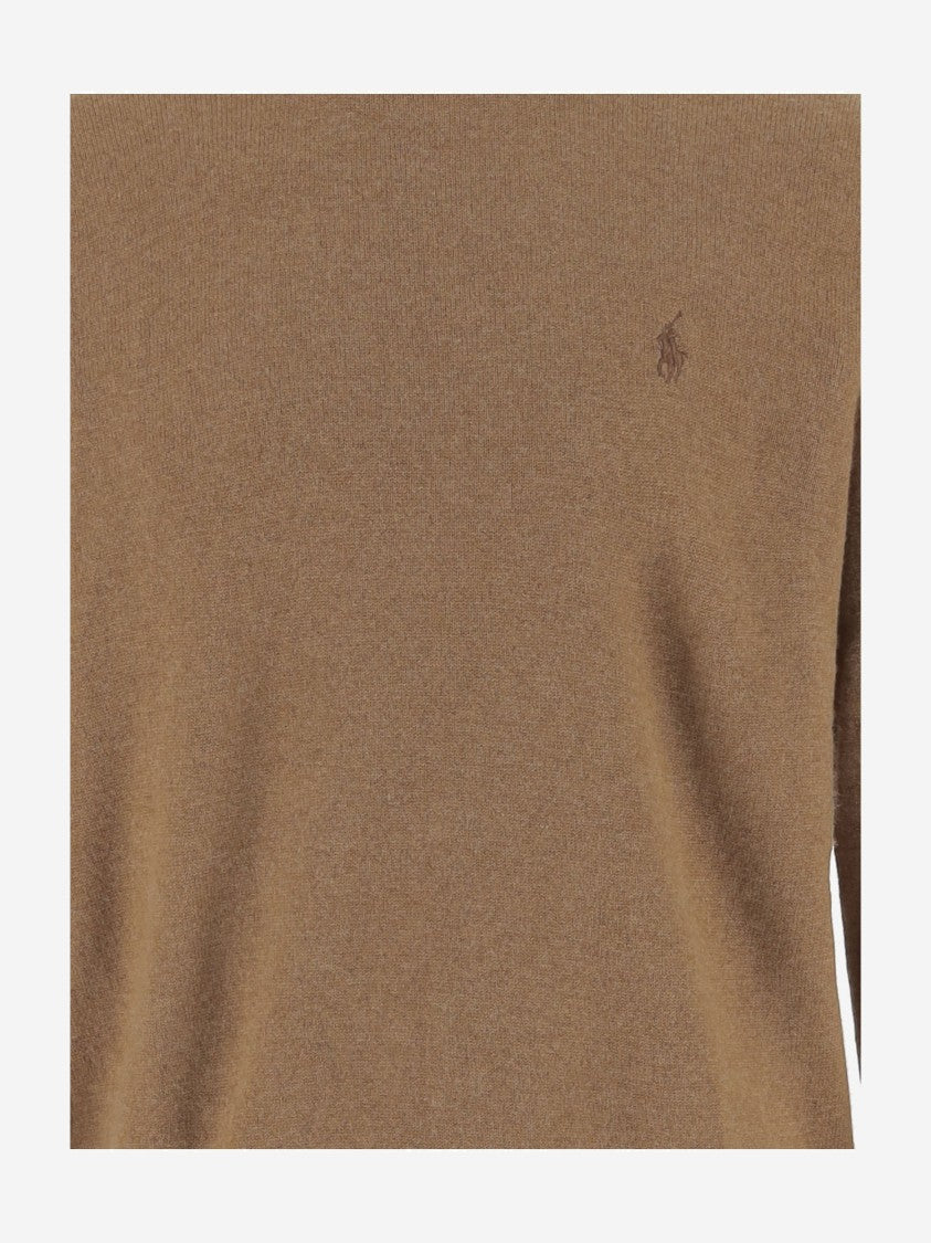 Polo Ralph Lauren Beige Wool Crew Neck Sweater With Ribbed Detail